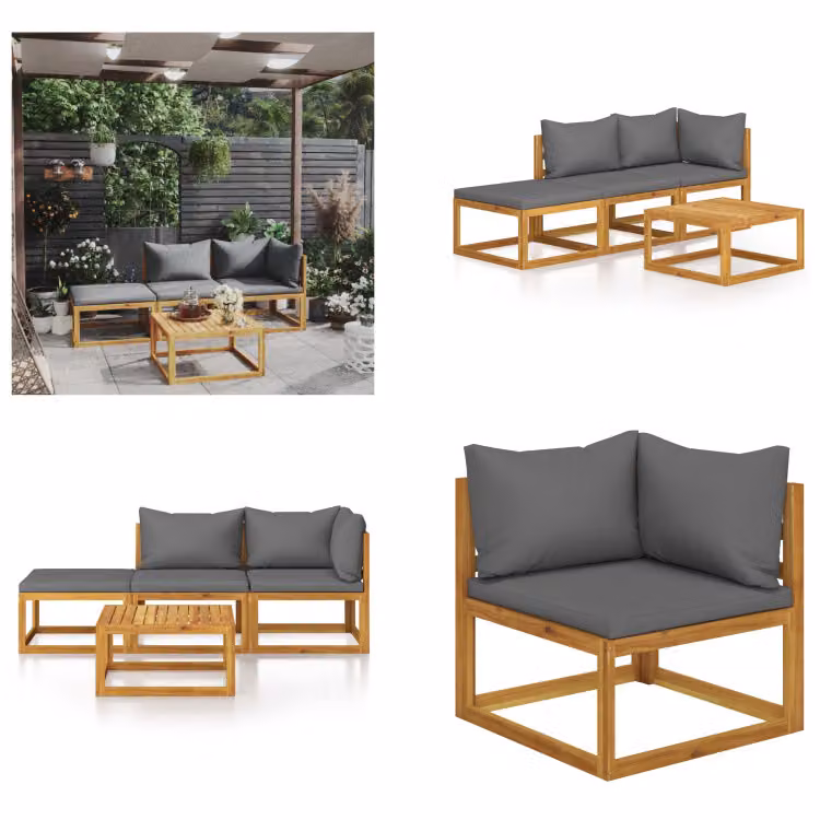 vidaXL Set salotto da giardino 4 pezzi con cuscini in legno massiccio di acacia - Set salotto da giardino - Set salotto da giardino - Set divano modulare - Set divano modulare