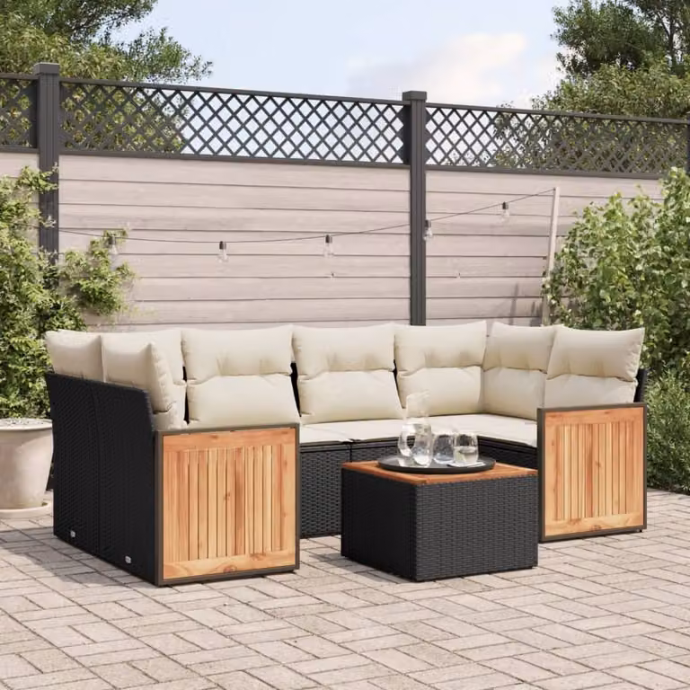 Maison Exclusive - Set da giardino 7 pezzi con cuscini in polyrattan nero