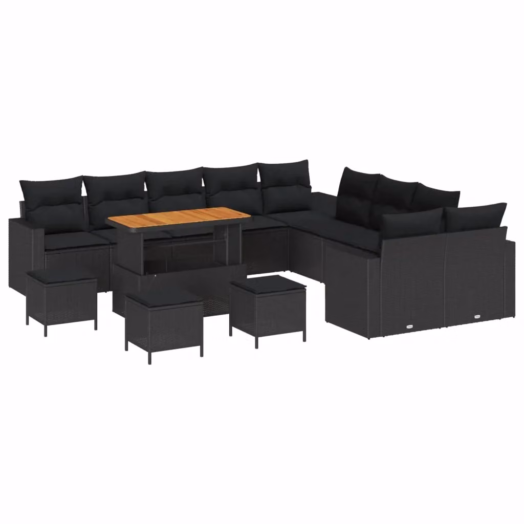Set Divano da Giardino vidaXL a Forma di L con 18 Pezzi, Nero, con Cuscini e Tavolino, Struttura in Metallo e Polyrattan – 2