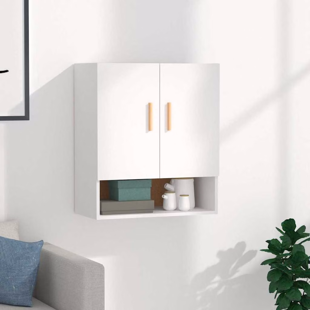 Armadietto a muro vidaXL bianco in legno e MDF con ante a battente e ripiani interni L: 60 cm, P: 31 cm, H: 70 cm
