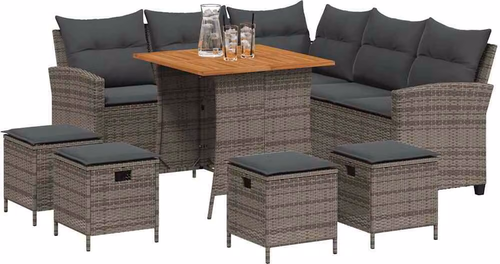 Set Divani da Giardino 6 pz con Cuscini a Forma di L Polyrattan