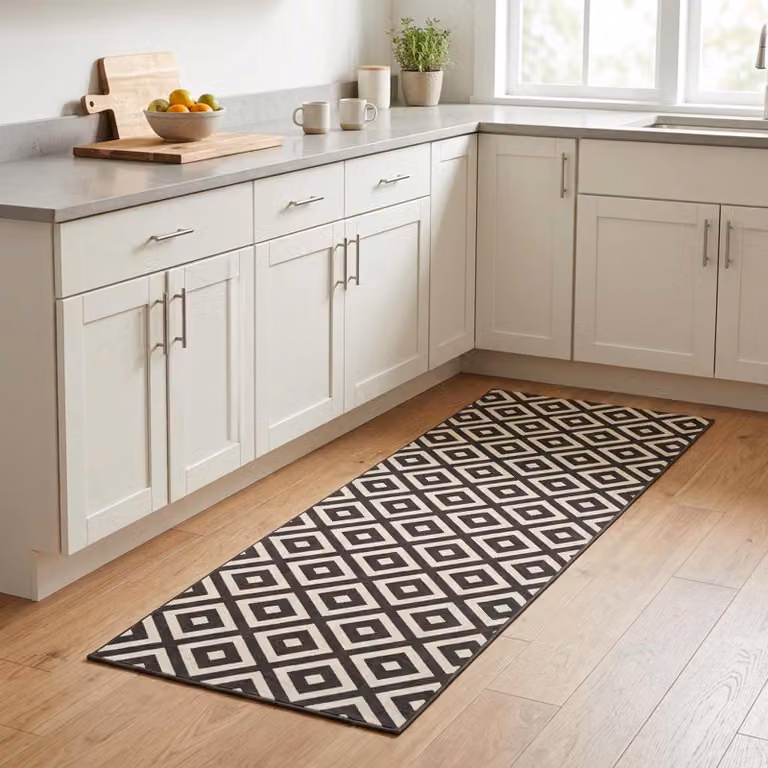 Tappeto da cucina vidaXL modello Diamonds grigio e bianco, lavabile e antiscivolo, L: 180 cm, P: 60 cm