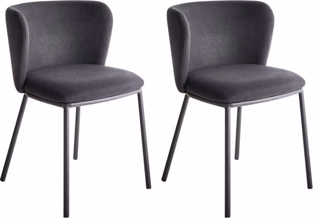 Set di 2 sedie da pranzo in poliestere nero Rivestimenti in metallo nero Gambe senza braccioli Schienale curvo Design moderno e contemporaneo