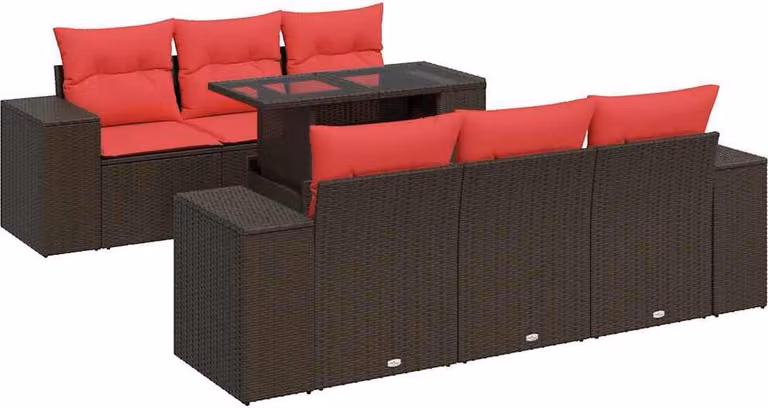 Set Divani Giardino 7 pz con Cuscini Marrone Polyrattan Acacia