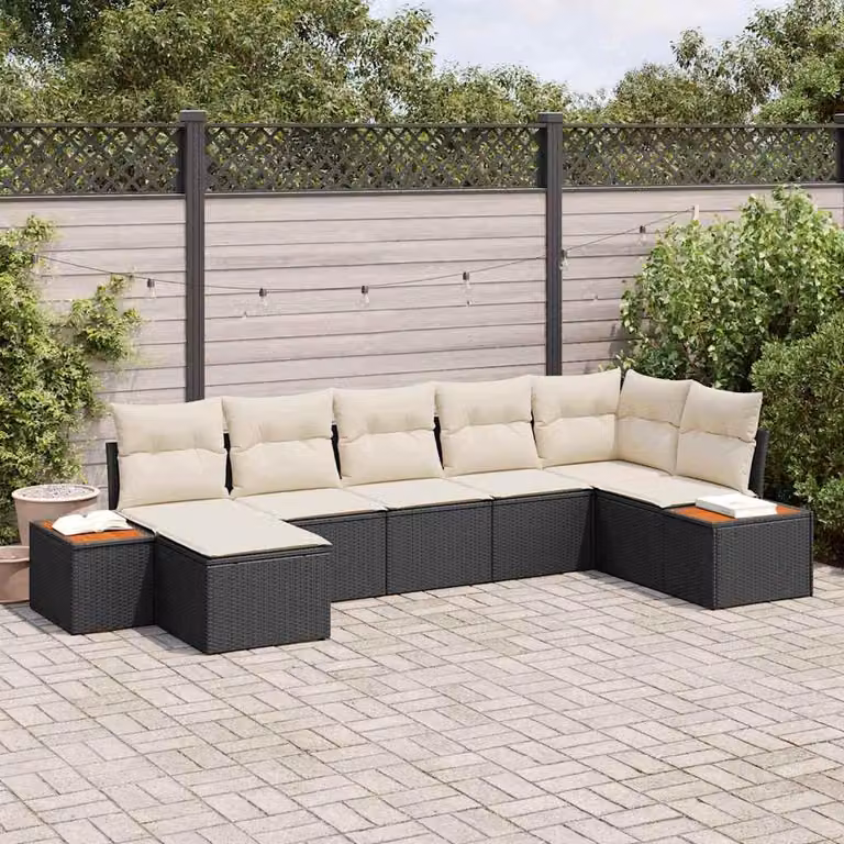 Maison Exclusive - Set Divano da Giardino con cuscino 7 pcs Nero polyrattan