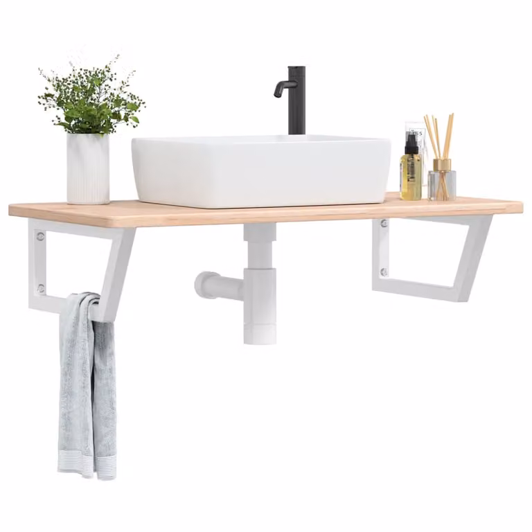 vidaXL Ripiano da parete per lavabo in rovere e metallo bianco e marrone