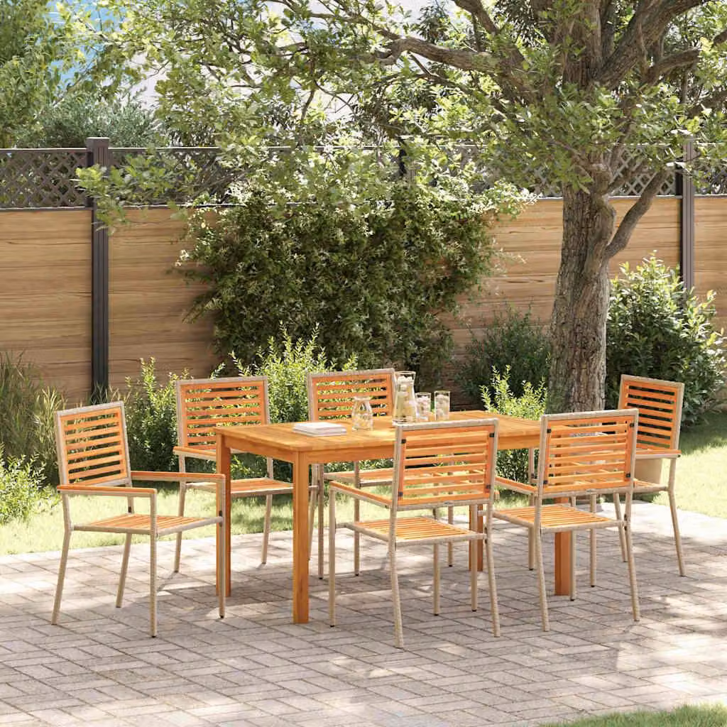 Maison Exclusive - Set da pranzo per esterno, 7 pezzi, legno massello di acacia, color beige