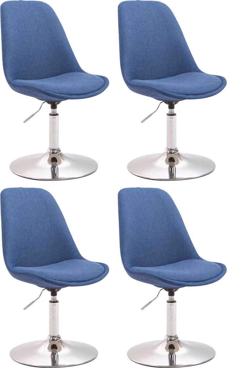 Set di 4 sedie da pranzo Maverick, rivestite in tessuto, girevoli e con schienale regolabile in altezza, colore blu, struttura cromata