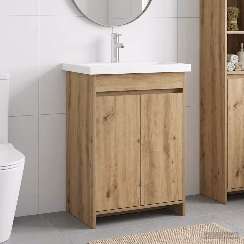 Set di mobili per il bagno moderno vidaXL in legno color marrone, L 81 cm x P 40 cm x H 84,5 cm