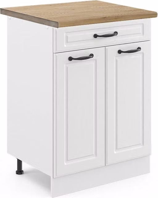 Mobiletto base per cucina R-Line Bianco rustico/Bianco 60 cm con cassetto, PL Rovere Vicco