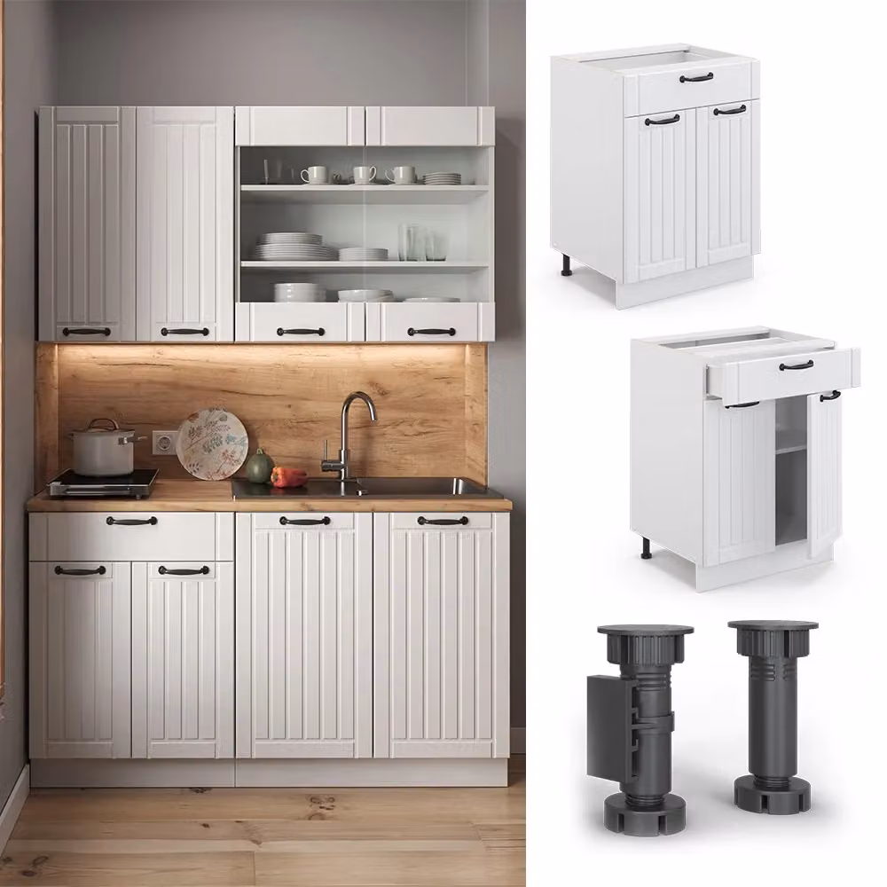 Mobiletto base per cucina Vicco Fame-Line Bianco rustico con cassetto, senza piano di lavoro, Larghezza: 60 cm – 2