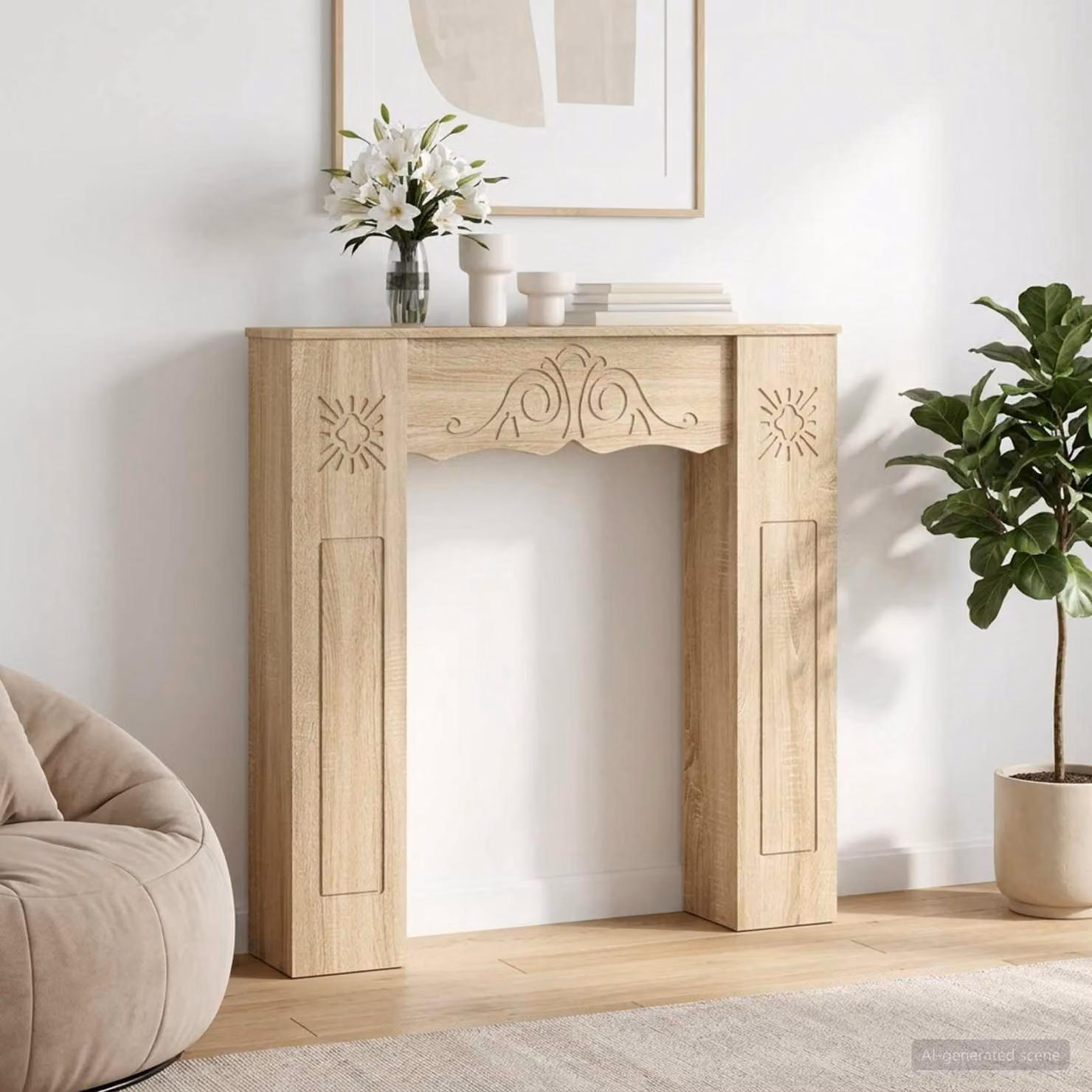 Cornice per camino moderna vidaXL in legno Rovere Sonoma, colore marrone e beige, L 102 cm x P 20 cm x H 102 cm
