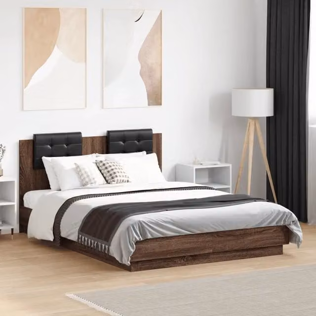 Letto con testiera e illuminazione LED vidaXL in legno rovere marrone L: 138 cm, P: 193 cm, H: 84 cm – 1