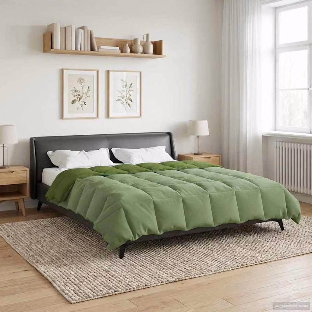Piumino Estivo vidaXL in Microfibra Traspirabile e Reversibile, Verde, L/P/H: 240 x 220 cm