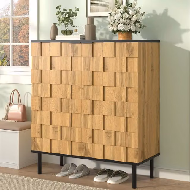 Scarpiera moderna Mivray con 2 ante e ripiani regolabili in legno e metallo, beige e marrone, L: 80 cm, P: 35 cm, H: 91.5 cm