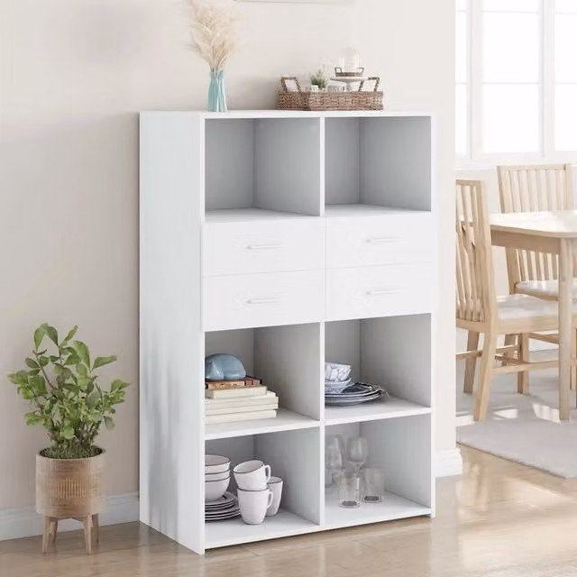 Credenza Buffet Armadio da Cucina Design Mania Bianca in Legno Multistrato L: 80 cm, P: 42,5 cm, H: 124 cm