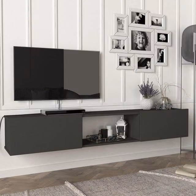Mobile TV da parete Paltamo en.casa con ante a ribalta, colore antracite, L 180 x P 31 x H 29,5 cm