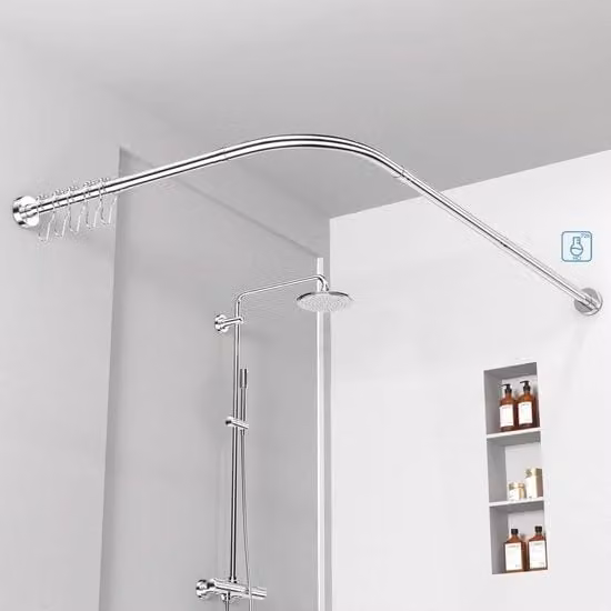 Douchegordijnstang L-flessa regolabile senza foratura - 70-100x70-100cm, Incluso 24 anelli, Ideale per vasca da bagno e doccia