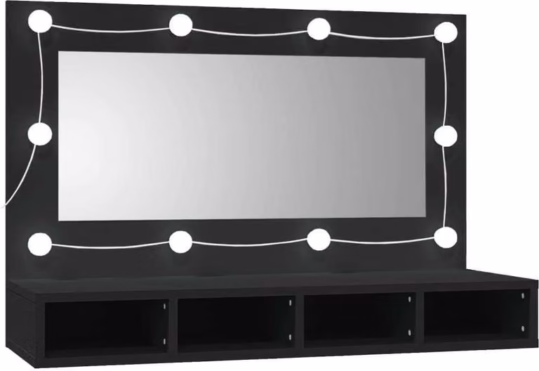 Mobile a Specchio con LED Nero 90x31,5x62 cm