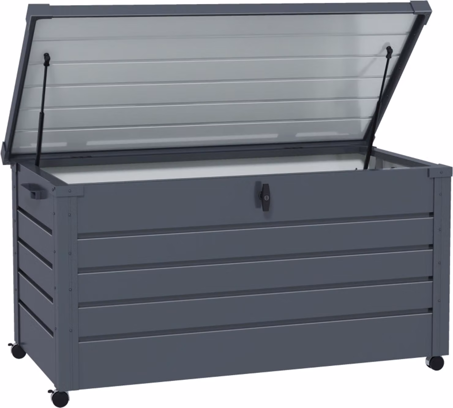 Cassetta per esterni, cassetta da giardino, cassetta per cuscini, resistente alle intemperie, 4 rotelle, 100 x 62 x 65 cm, grigio scuro