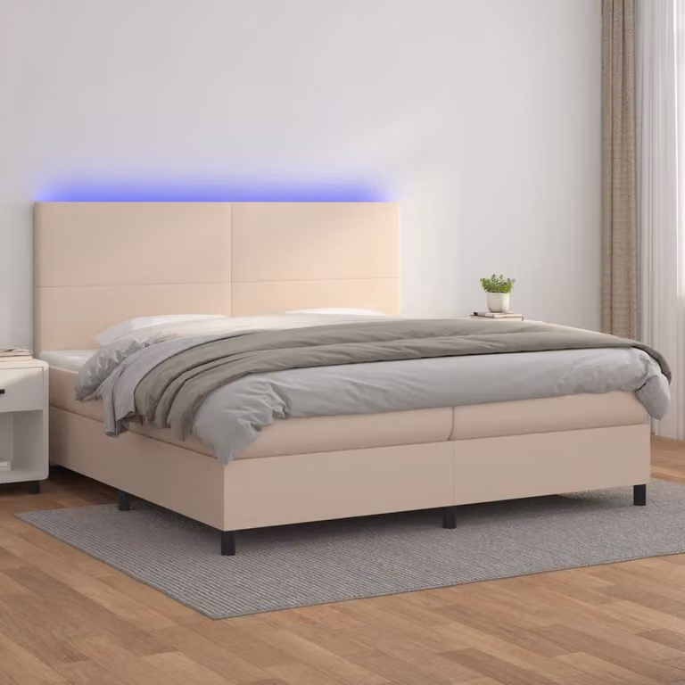 Letto con giroletto a molle e illuminazione LED vidaXL, colore cappuccino, L/P: 200 x 200 cm