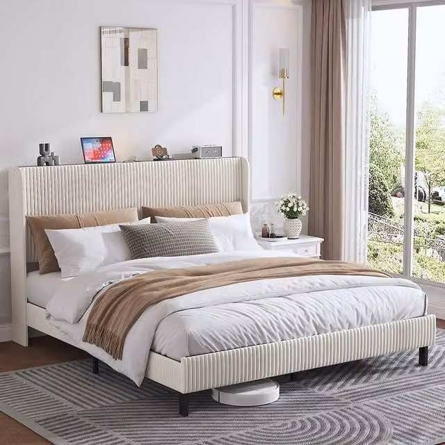Letto Contenitore Imbottito 180x200cm - Xylo - Testiera Tessuto con Design Bordi Arrotondati