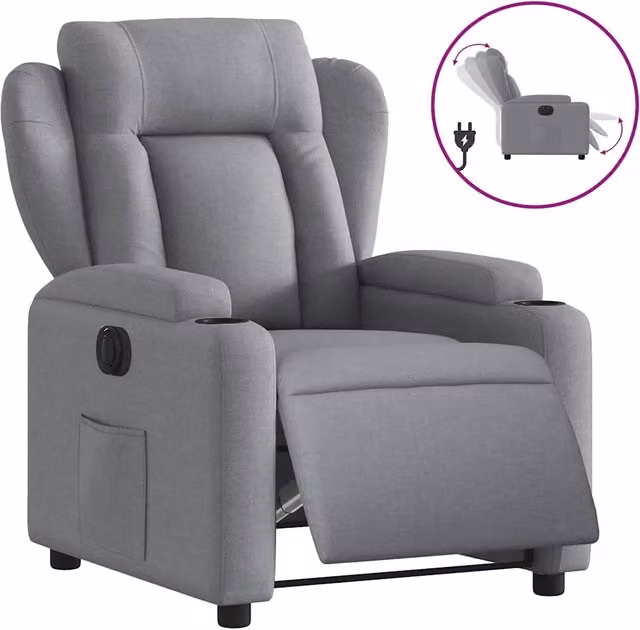 Poltrona | Sedia Relax Elettrica Reclinabile Grigio Chiaro in Tessuto