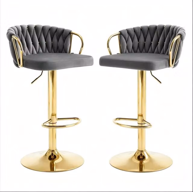 Set di 2 sgabelli da bar 50,5 x 49,5 x 98 cm in metallo e velluto grigio scuro