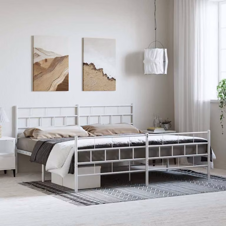 vidaXL Giroletto in metallo con testiera e pediera, Bianco opaco, L: 198 cm, P: 207 cm, H: 90 cm