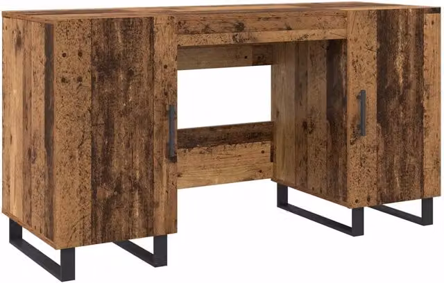 Scrivania da ufficio in stile industrial con piano in legno marrone e struttura in metallo, L: 140 cm, P: 50 cm, H: 75 cm – 1