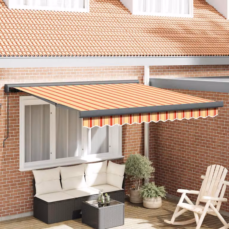 Tenda retrattile vidaXL con bracci pieghevoli in alluminio e tessuto in poliestere, Giallo e Arancione, L: 350 cm x P: 250 cm