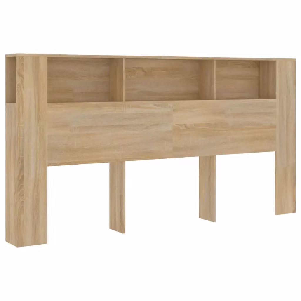 Testiera con scomparti e ripiani Design Mania in legno Rovere Sonoma, colore marrone, L: 200 cm, P: 18,5 cm, H: 104,5 cm – 2