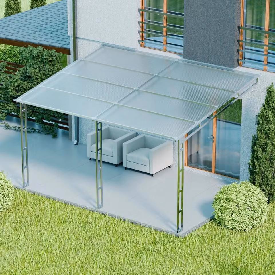 Tetto per patio 3x4x2,7m con pannelli a doppia parete Protezione solare Tetto a parete per patio