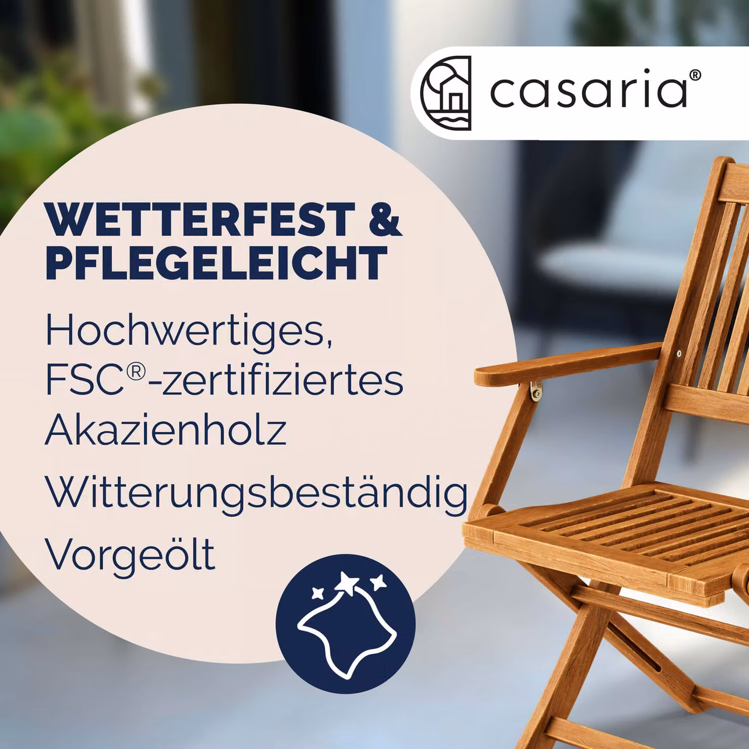 Set di 2 sedie Sydney Casaria in legno di acacia marrone certificato FSC impilabili – 4