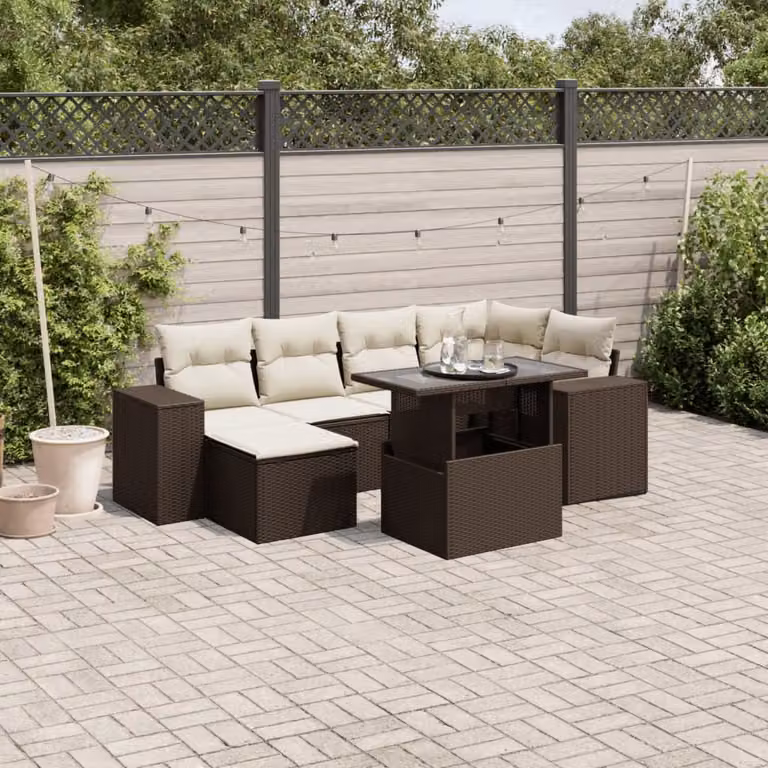 Maison Exclusive - Set Divani da Giardino 7 pz con Cuscini Marrone in Polyrattan