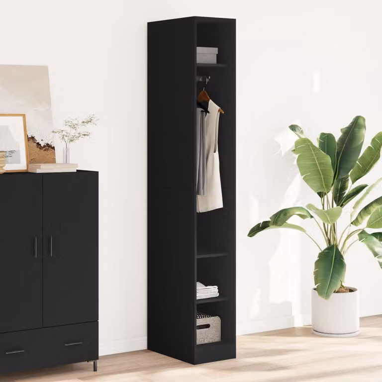Armadio nero vidaXL in legno e MDF con ripiani e appendiabiti L: 30 cm, P: 50 cm, H: 200 cm