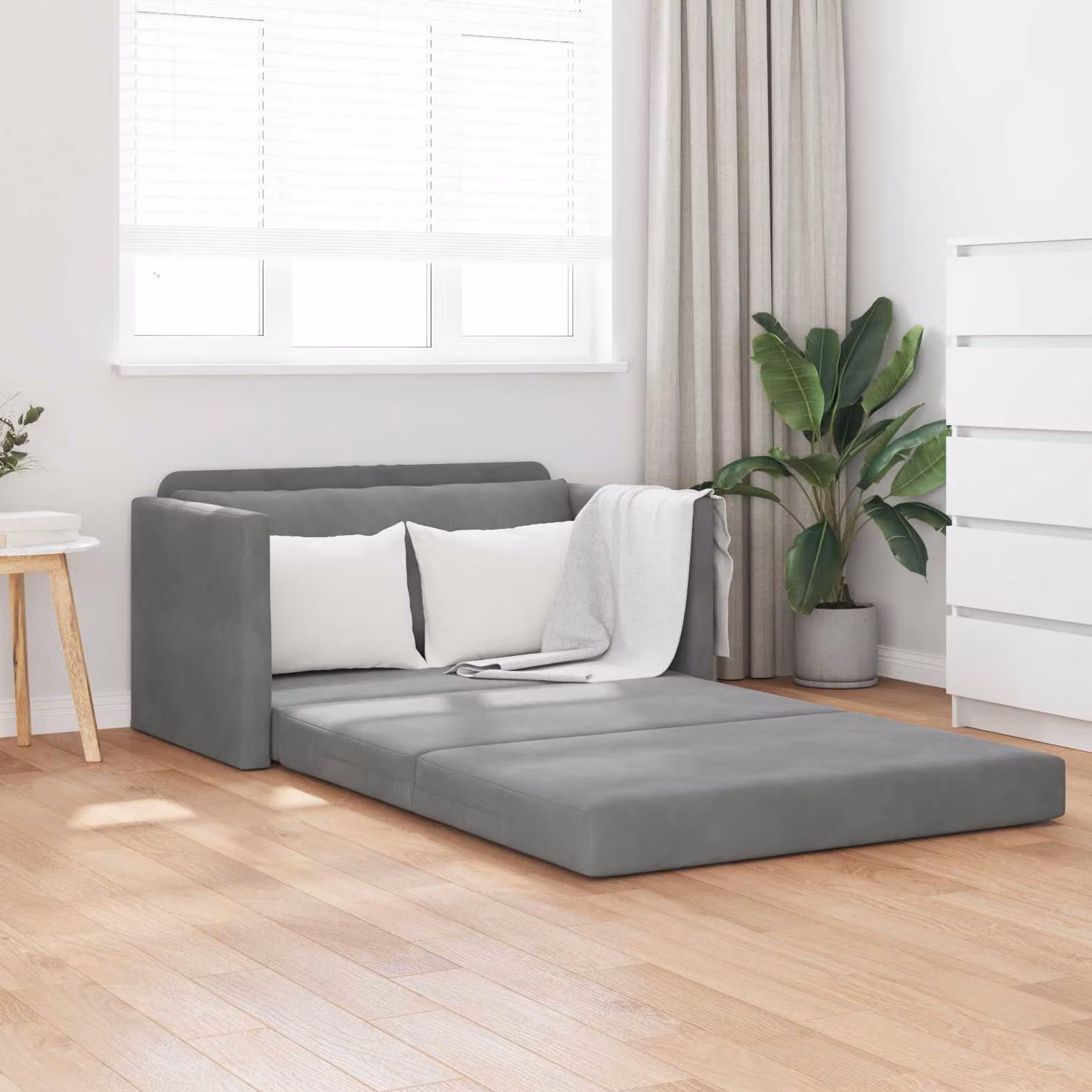 Divano letto vidaXL in velluto grigio scuro L: 124 cm, P: 71 cm, H: 78 cm