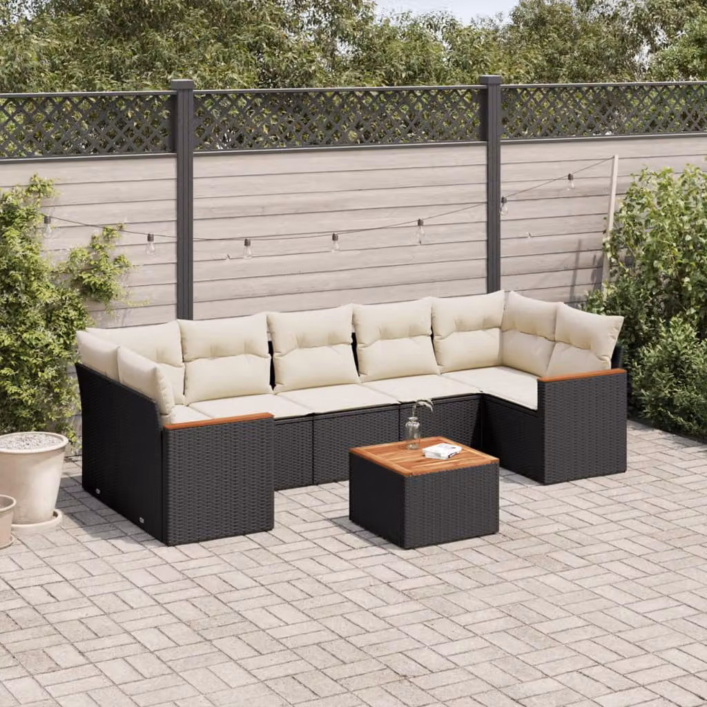 vidaXL Set Divani da Giardino a L con Cuscini 8 pz Nero in Polyrattan e Acciaio – 1