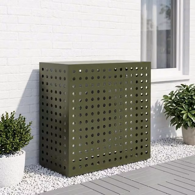 Copertura per condizionatore d'aria vidaXL in acciaio verde, L/P/H: 110 x 105 x 50 cm