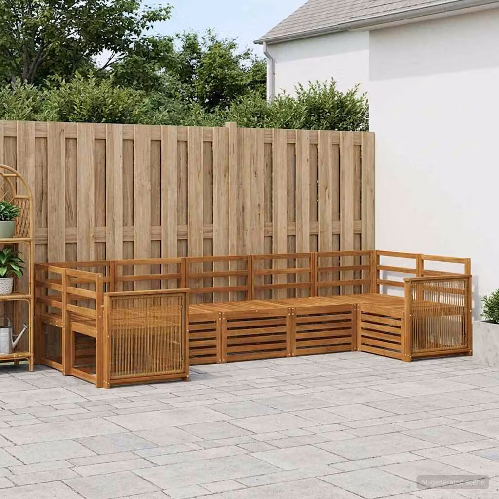 Set di divani da esterno vidaXL a forma di L in legno di acacia massello marrone con 6 pezzi e cuscini inclusi