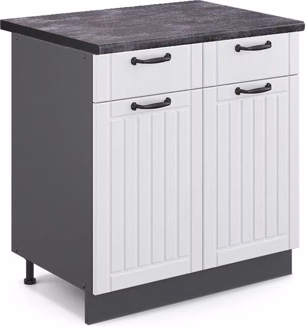 Mobiletto base per cucina Fame-Line Bianco rustico/Antracite 80 cm, PL Antracite Vicco