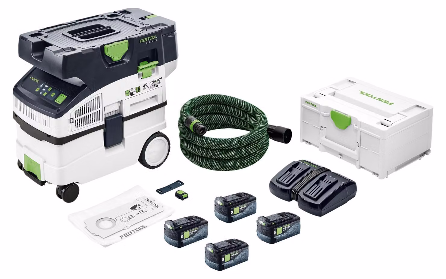 Aspiratore mobile a batteria Festool CTMC MIDI I-Basic 36 V ( 2x 18 V ) classe di polvere M + 2x batteria ricaricabile 5,0 Ah + doppio caricatore + systainer