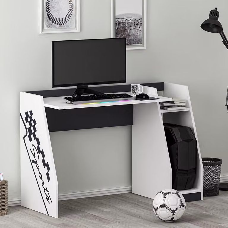 HOMIDEA Roby: scrivania per computer con spazio contenitivo e vano per tower, ideale per la camera dei bambini e dei ragazzi (bianco/antracite)