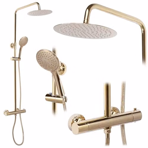 Rea - Colonna Doccia Set Vincent L.Gold Sistema Doccia In Ottone Per Bagno (Oro) 48x27x123,5cm