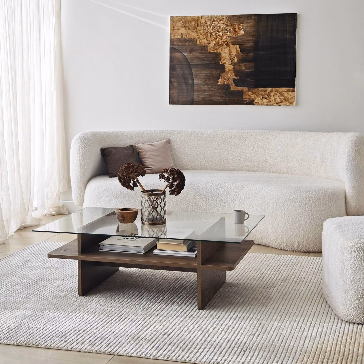 Skye Decor, Saga Rettangolare - Noce, Trasparente, Tavolini da salotto, Noce, Vetro, 105 x 35 x 65 cm