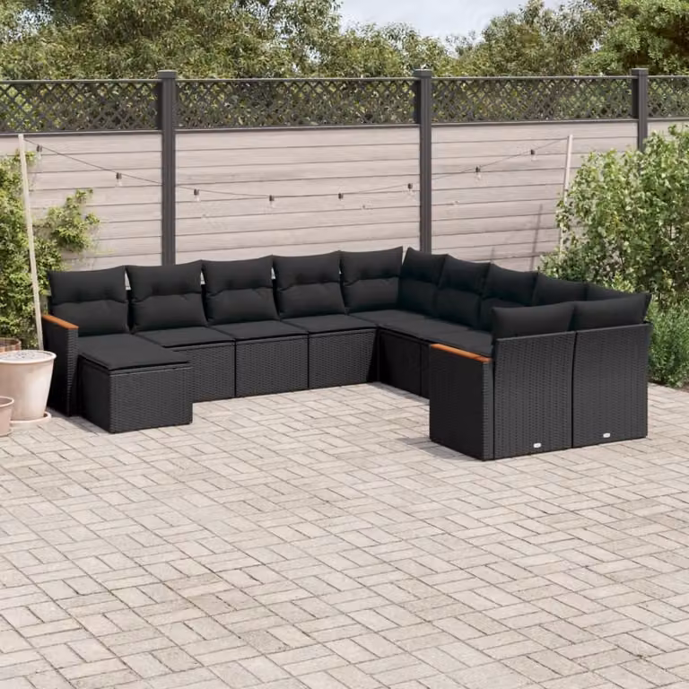 vidaXL Set Divani da Giardino 11 pz in Polyrattan Nero con Cuscini e Struttura in Acciaio