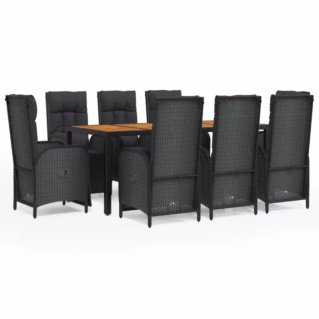 Set da pranzo da giardino vidaXL in polyrattan e legno di acacia nero con 9 pezzi – 2