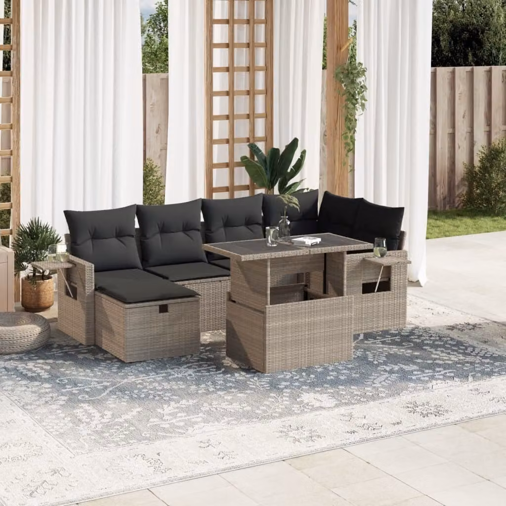 Maison Exclusive - Set Divani da Giardino 7pz con Cuscini Grigio Chiaro Polyrattan