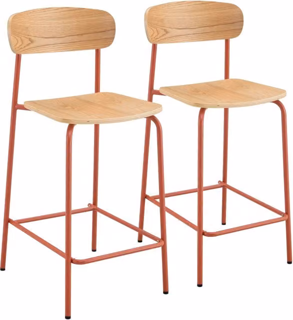 Oviala - Set di 2 seggioloni in metallo e legno arancione