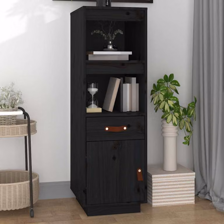 vidaXL Credenza Nera in Legno Massello di Pino L/P/H: 34 x 40 x 108,5 cm